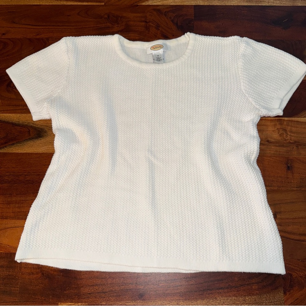 Vintage Talbots White Textured Short Sleeve Knit Top 100% Cotton